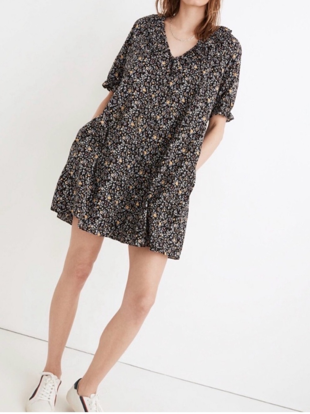 Madewell Ruffle Button-Front Trapeze Dress S Folkmagic Floral Style NA260